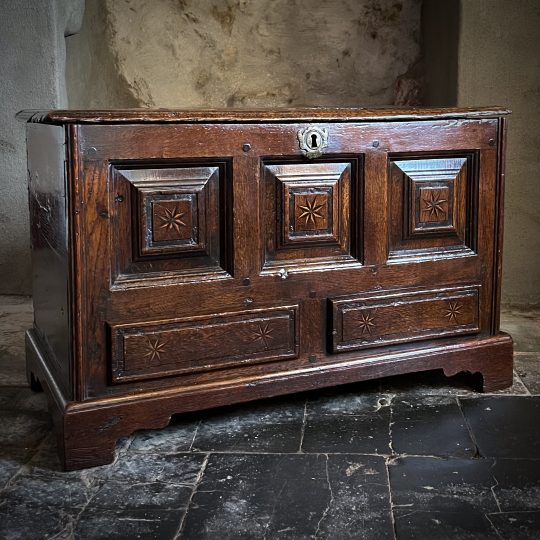 Inlaid Welsh oak Coffor bach