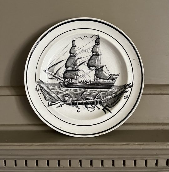 Swansea pottery creamware Ship plate Sold