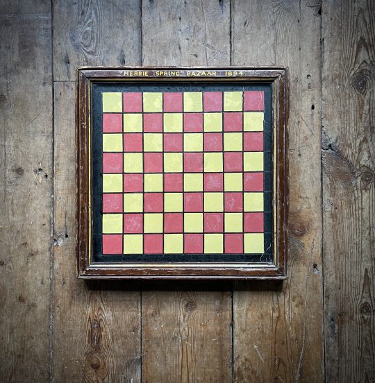 Reverse painting on glass games board, dated 1894